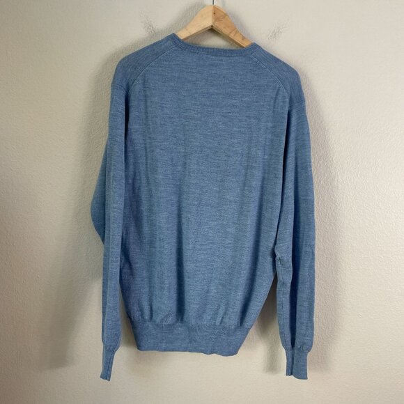 Peter Millar Mens Medium Blue V Neck Sweater 100% Merino Wool Long Sleeve - Picture 8 of 8